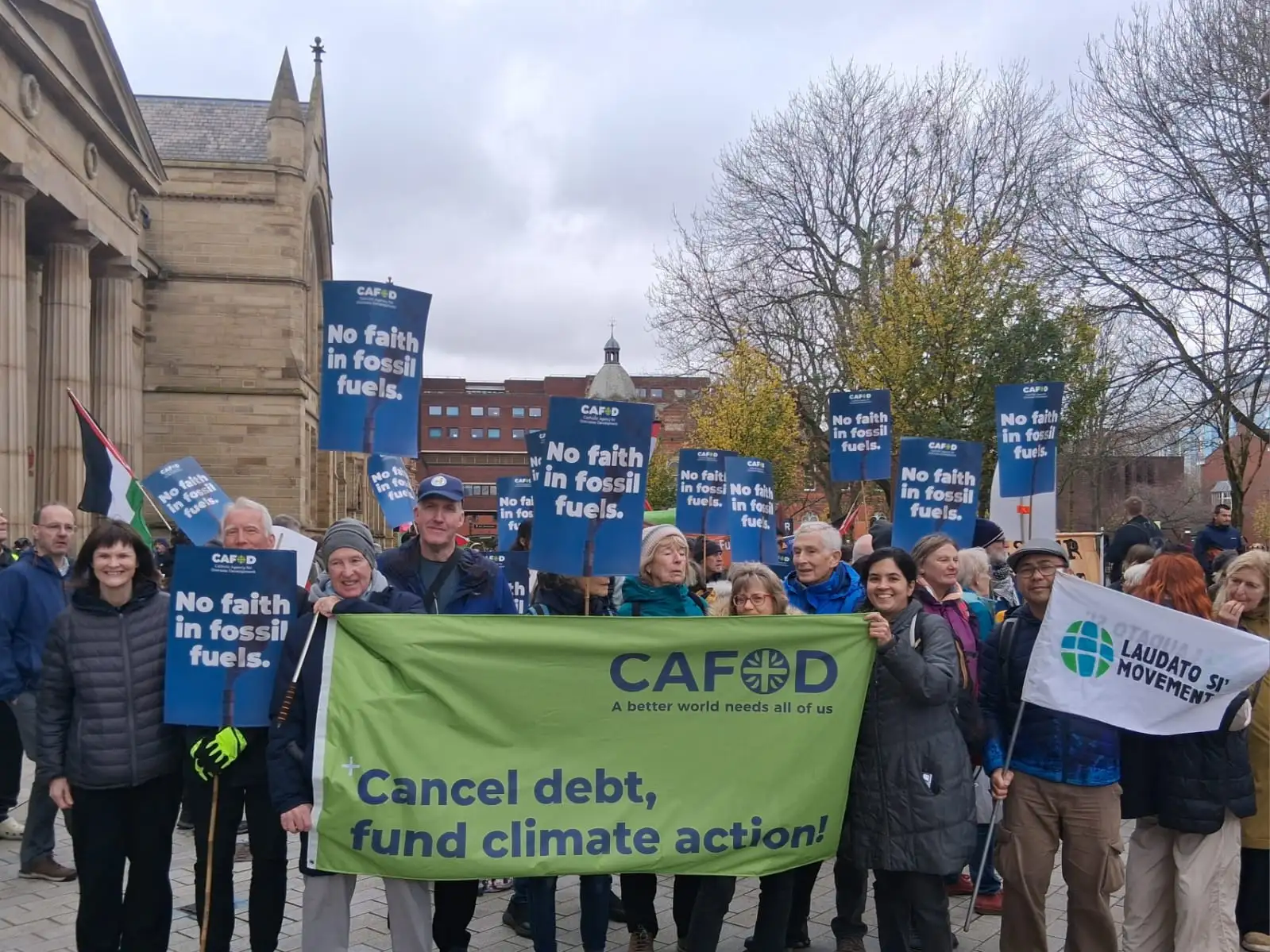 CAFOD campaigners in Manchester on the Global Day of Action for COP30