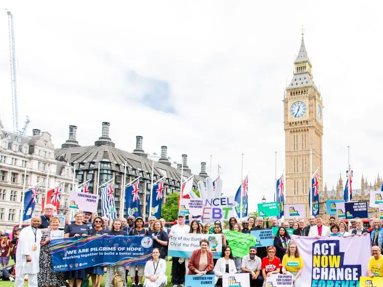 Catholic schoolchildren join mass lobby as thousands demand bold action on climate, debt and nature